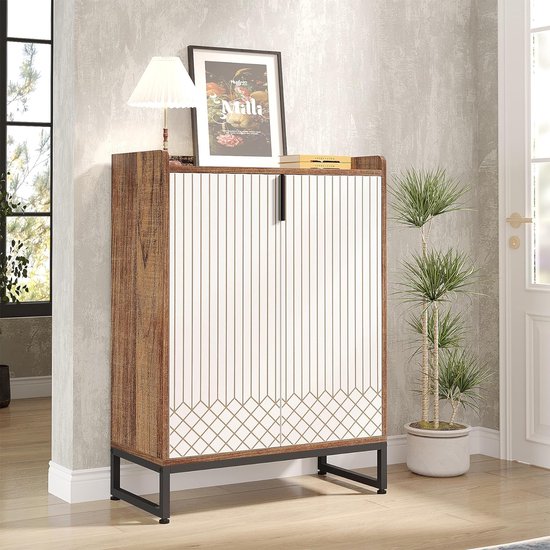 Tribesigns - Étagère à chaussures pratique - Étagère à chaussures avec 6 niveaux - Armoire à chaussures - Étagère à chaussures en métal moderne - Métal - 73 x 35 x 105 cm - Wit et marron