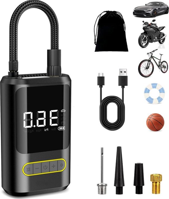 Pompe Gonflage Sans Fil Portable LCD – 150 PSI, Batterie 4000 MAh, Voiture Moto Vélo Ballon, Modes Auto + USB