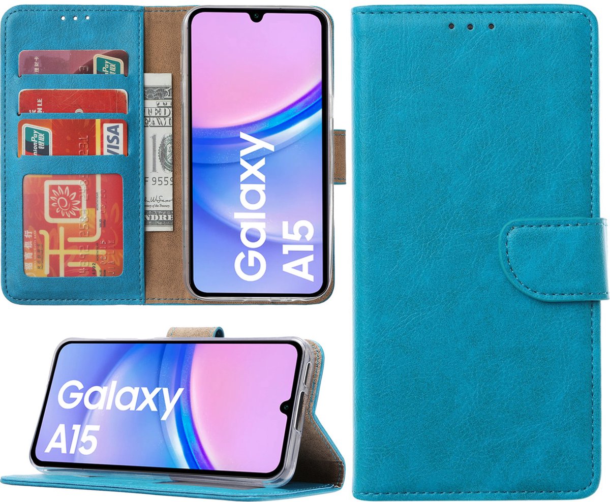 Hoesje geschikt voor Samsung Galaxy A15 bookcase met pasjeshouder - Blauw