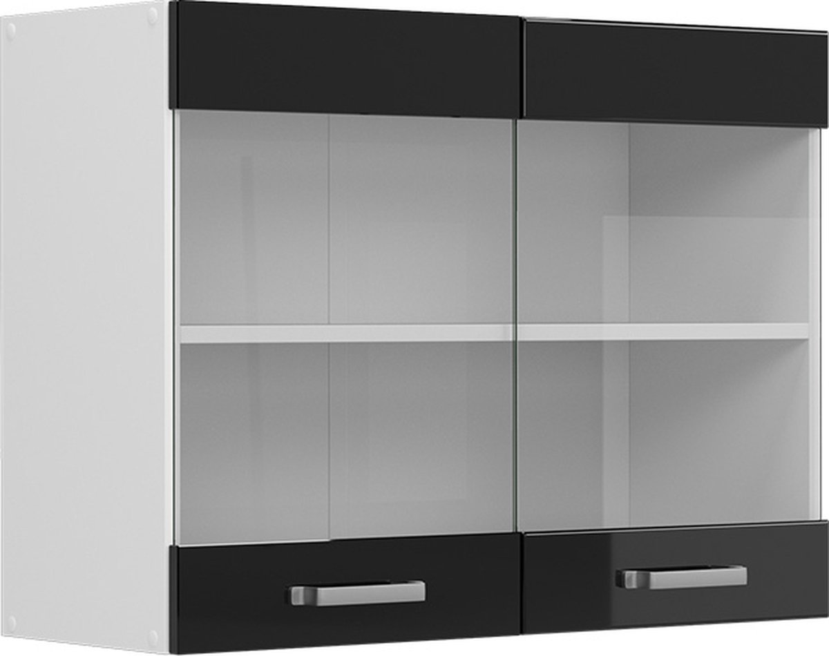 Vicco R-Line Hangkast – 80 cm met glazen deuren Zwart hoogglans