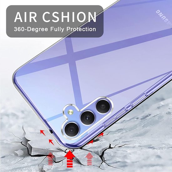 Coque arrière en silicone transparente avec 1 Glas de protection d'écran et 1 protection lens d'appareil photo Convient pour : Samsung Galaxy A34