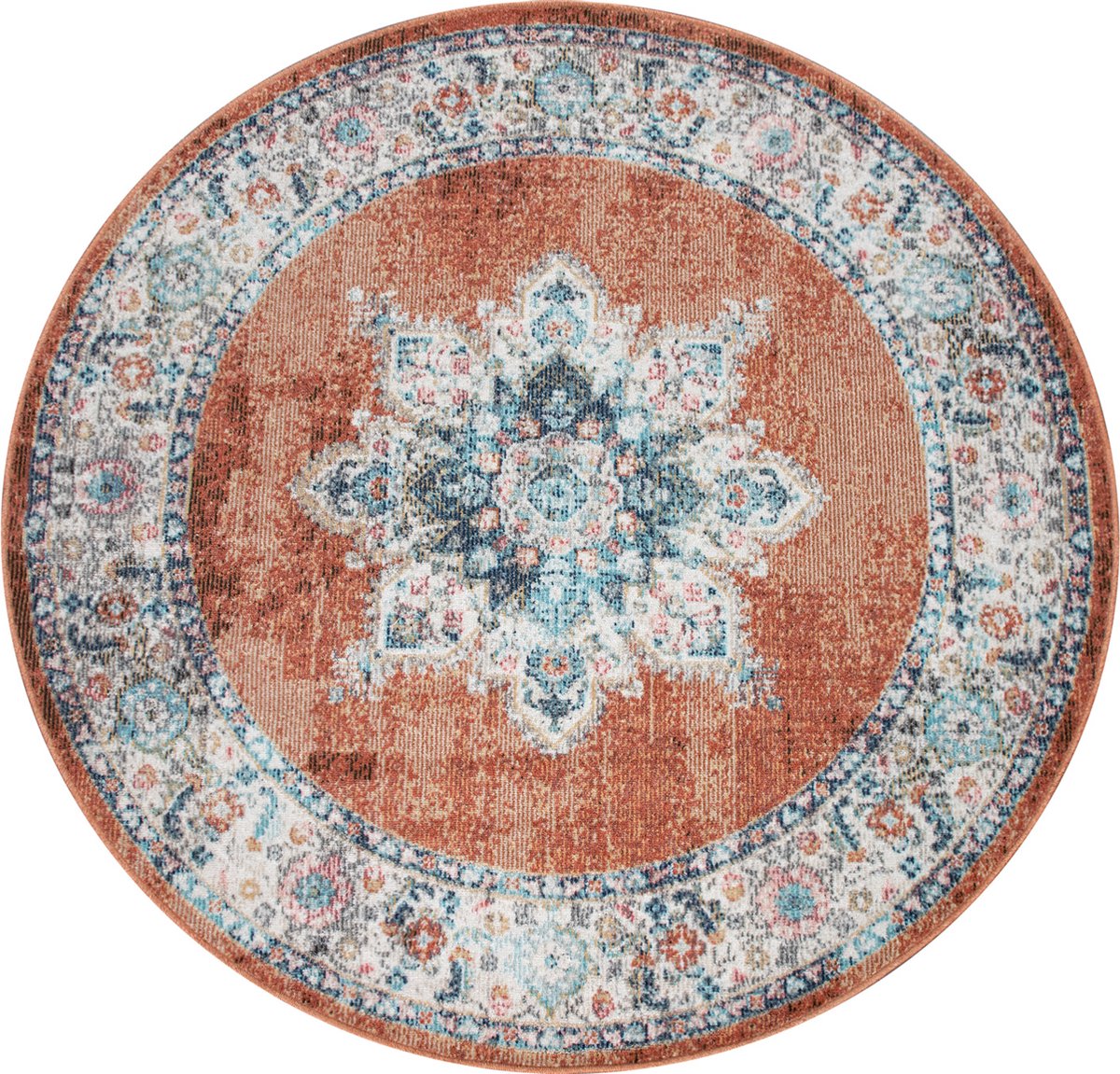 Paco Home Binnen- en buiten vloerkleed, terras en balkon, weerbestendig modern geometrisch patroon, Maat: 160 cm rondje, Kleur:Beige 6