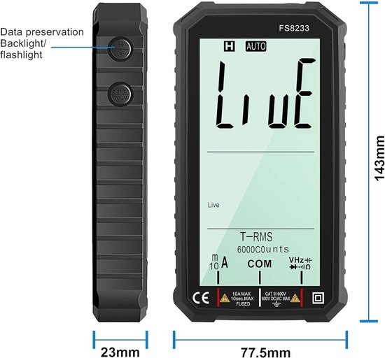 Digitale Klemmeter TRMS 6000 Counts - WapoRich Multimeter Met Auto Range En NCV