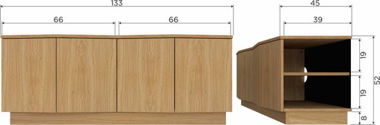 WOOOD Zuma tv-meubel - Push-To-Open - Eiken - Transparant - 52x133x45