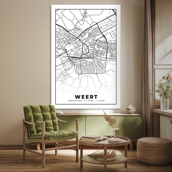 Poster Carte - Weert - Zwart - Wit - 120x180 cm XXL