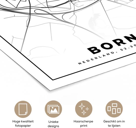 Poster Carte - Borne - Zwart - Wit - 120x180 cm XXL