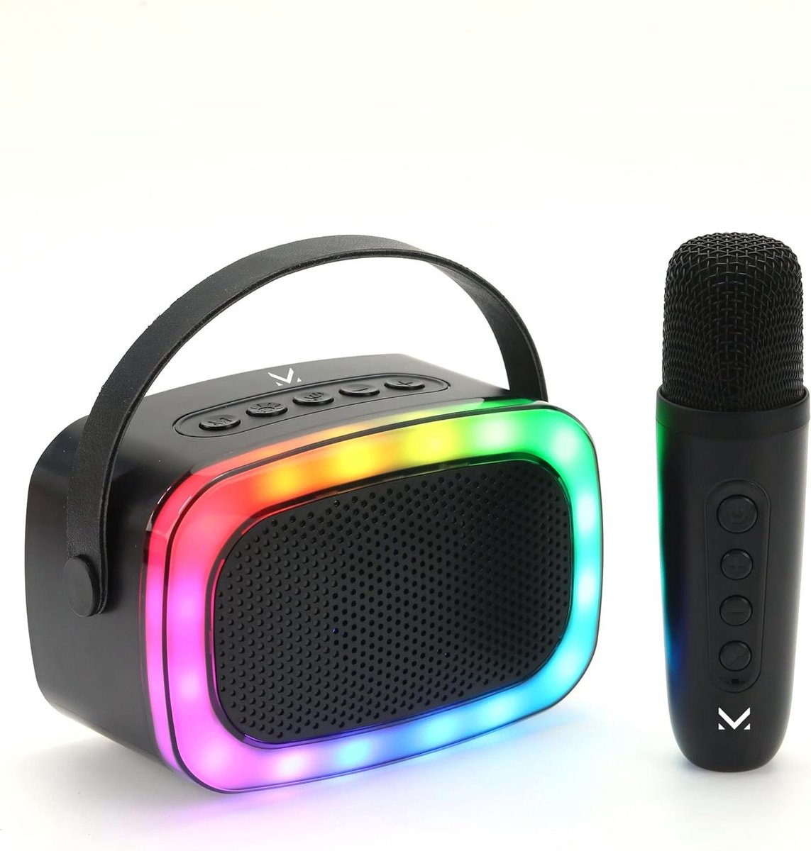 Karaoke set Karaoke machine Draagbare luidspreker met microfoon en Magic Voice functies LEDverlichting Bluetooth USB MicroSD AUX-IN Oplaadbare batterij Oplaadkabel