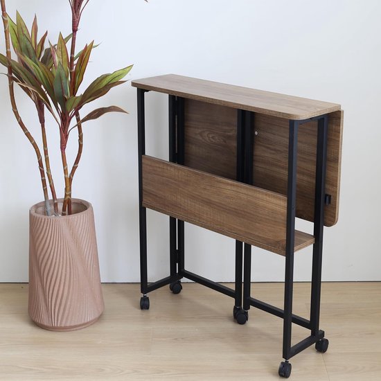 GreenForest Klein Opvouwbaar Bureau met Wielen, 63×50cm Draagbaar Opvouwbaar Bureau, Opvouwbare Bureautafel met Opbergruimte, Computer Bureaus voor Kleine Werkplekken, Eenvoudige Montage, Grijs