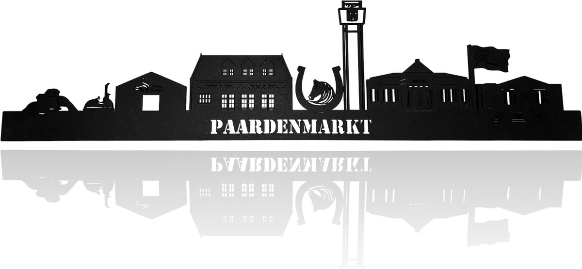 Skyline van Paardenmarkt Hedel - Zwart-mdf - 150cm - Wanddecoratie van hout