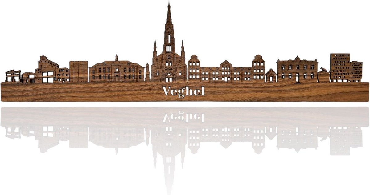 Skyline van Veghel - Notenhout - 110cm - Wanddecoratie van hout