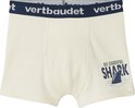 Crème jongensboxershort met opdruk 'Be Careful Shark' en een haaievin.