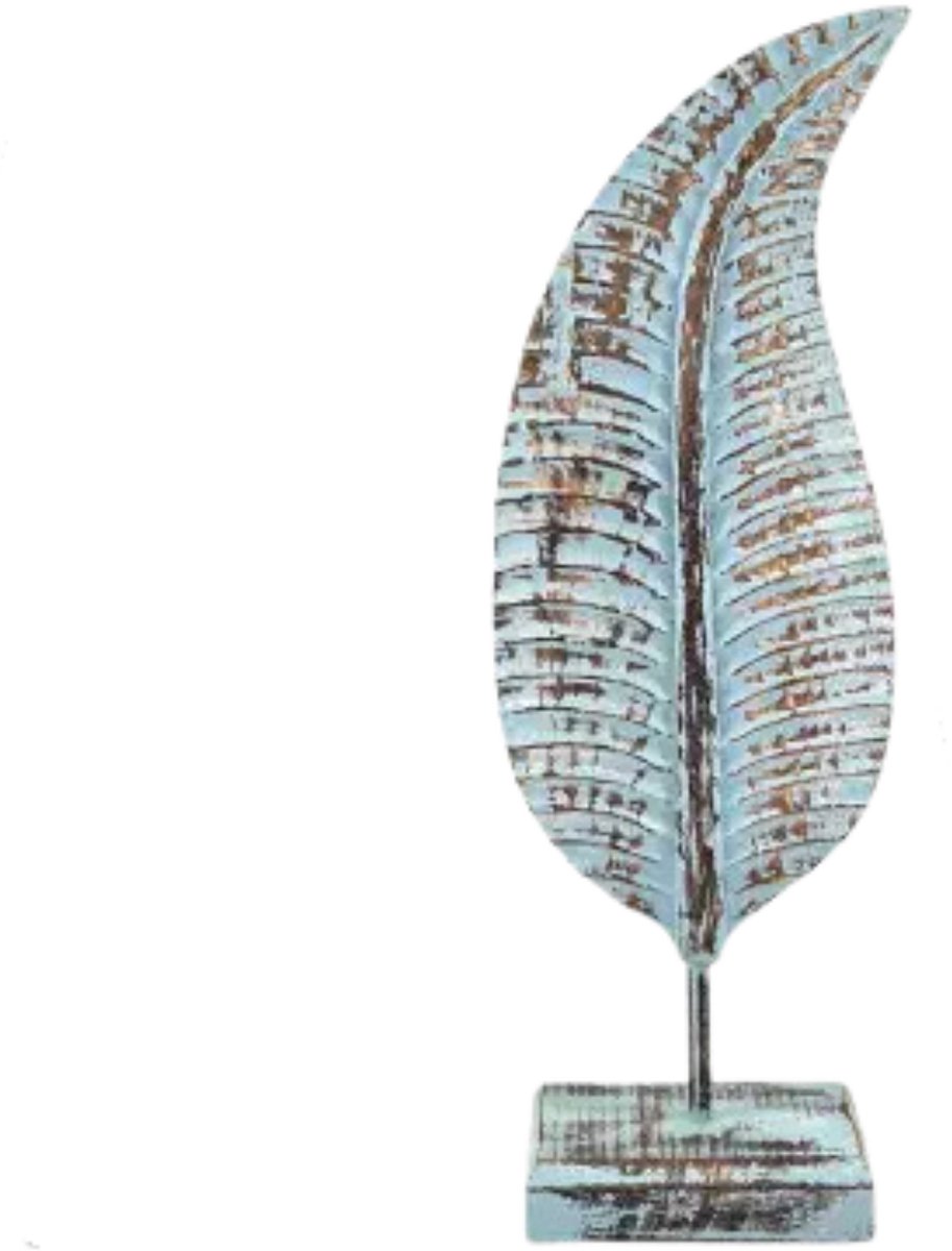 Blad/veer op voet M 57x19x10cm zee blauw hout| WA7974 | Woodart | Stoer & Sober Woonstijl