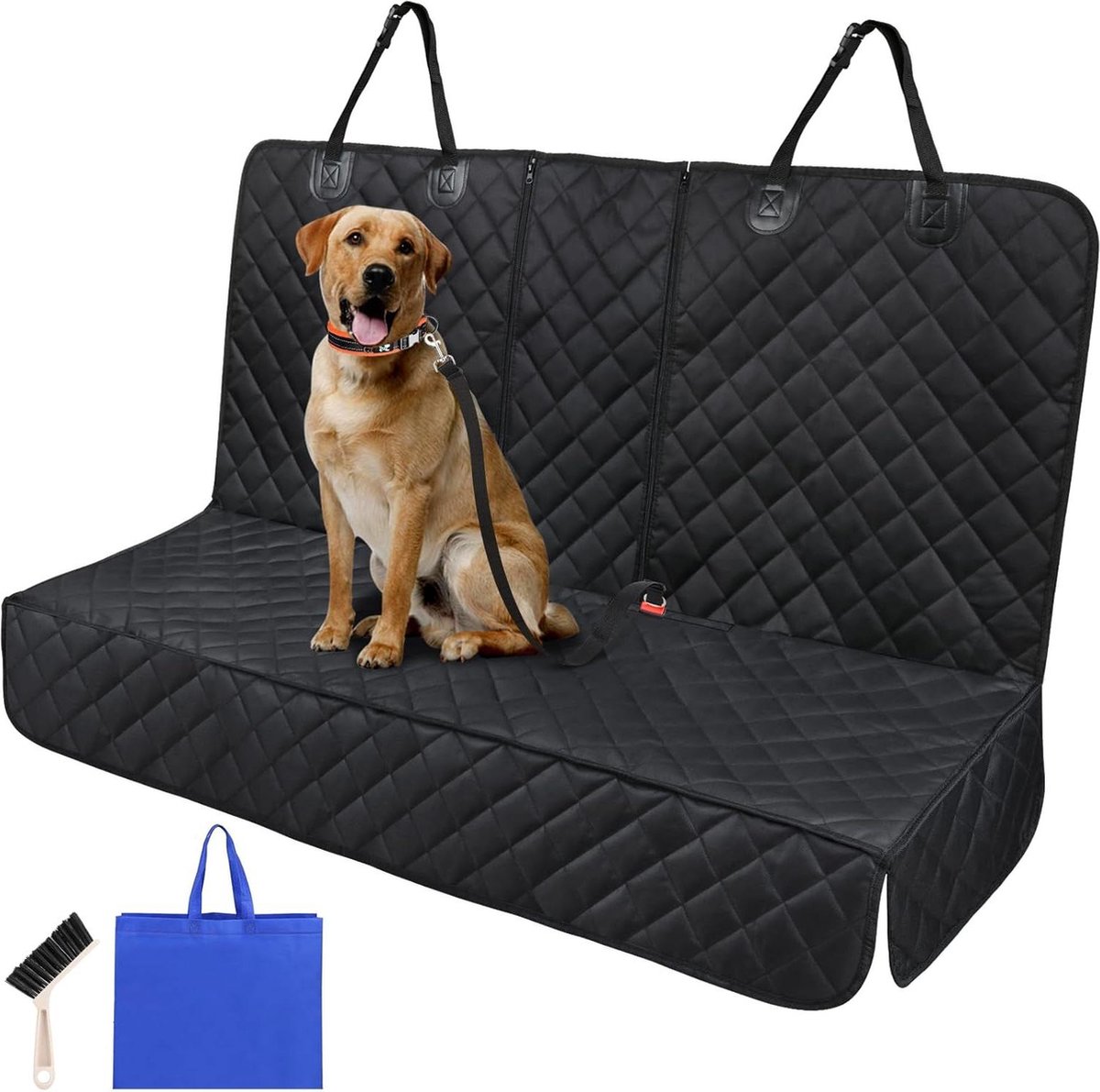 Image of 54" W x 47" L universele Autostoelhoes voor honden - krasbestendig en duurzaam - auto vrachtwagen - met autogordels - zwart