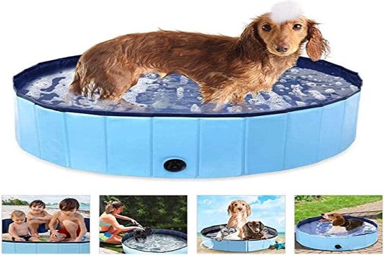 COMSLE Robuust zwembad van kunststof voor honden, 120 x 30 cm, zwembad voor middelgrote honden, draagbaar zwembad van pvc voor honden, badkuip voor puppy's en kinderen