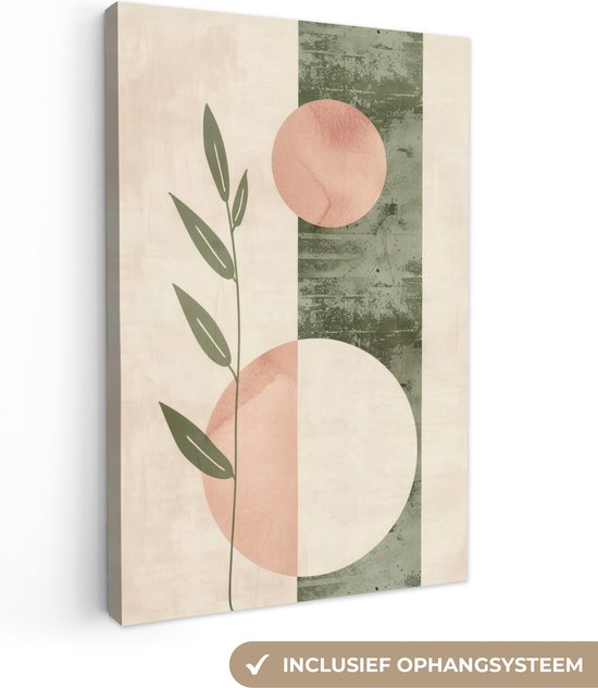 Tableau sur toile 20x30 cm - Décoration murale Géométrique - Rose - Vert - Nature - Décoration murale salon - Décoration chambre - Accessoires chambre - Peintures