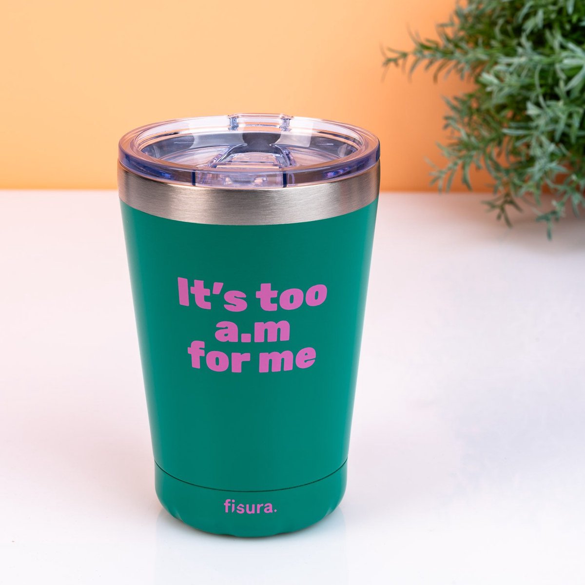 Koffiemok thermosbeker Its too am for me green van Fisura