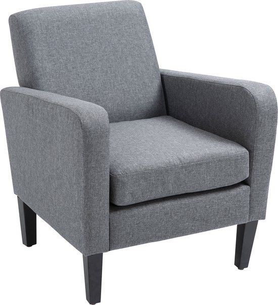 HOMCOM - Relaxfauteuil - Houten Poten - Linnen Stof - Lichtgrijs - 839-001