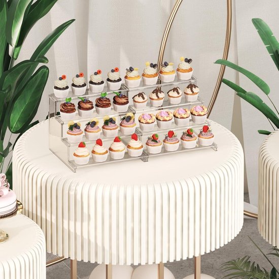 Jusalpha Large 4 Tier Cupcake Stand,Acrylic Round Cake Stand Dessert Tower Tea Party Serving Platter, Cupcake Tree Wedding Party Décor, Stand with Rod Feet (4RF