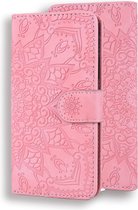 Coque adaptée pour iPhone 16 - Bookcase - Porte-cartes - Portefeuille - Motif Mandala - Simili cuir - Rose