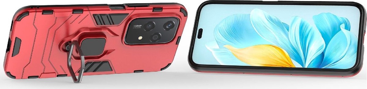 Mobigear Hoesje geschikt voor HONOR 200 Lite Telefoonhoesje Hardcase | Mobigear Armor Ring Backcover Shockproof met Ringhouder | Schokbestendig 200 Lite Telefoonhoesje | Anti Shock Proof - Rood