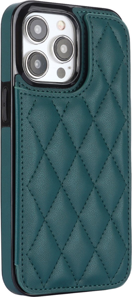 Hoesje geschikt voor iPhone 16 Pro - Backcover - Pasjeshouder - Kunstleer - Groen