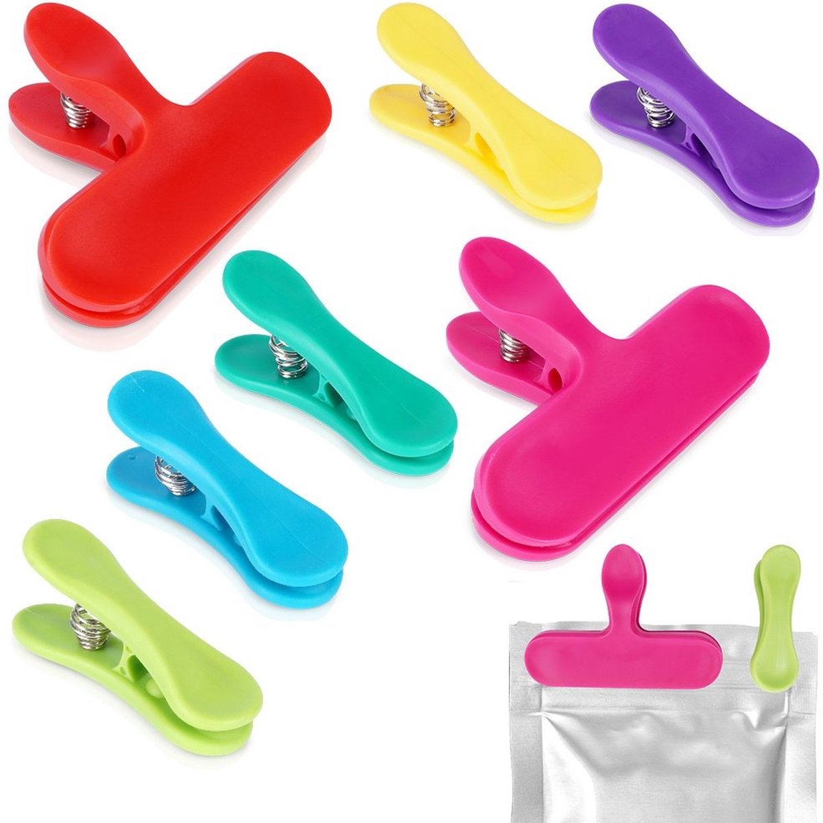 Sluitclips Gekleurd 7 stuks - Zakclips - Vershoudclips