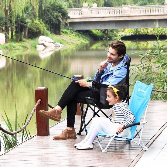 Campingstoel Strandstoel hoge rugleuning draagbare klapstoel inklapbaar licht comfortabel zeer belastbaar outdoorstoel draagtas lichtblauw-GCB61BU — afbeelding 2