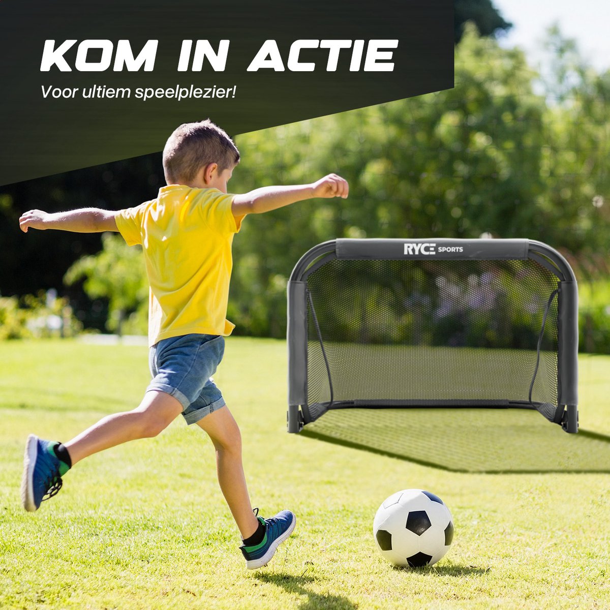 Ryce® Voetbaldoel Staal - 90 x 60 x 60 - Inklapbaar - Kinderen - Voetbal trainingsmateriaal - spullen - Goals - Zwart — afbeelding 7