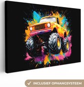 Canvas schilderij 90x60 cm - Wanddecoratie Graffiti - Auto - Monstertruck – Kleurrijk - Muurdecoratie woonkamer - Slaapkamer decoratie - Kamer accessoires - Schilderijen