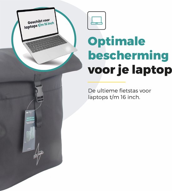 Voltano Fietstrolley Tas 2.0 - Fietstas en Trolley in 1 - Zwart - Laptopvak - 18-28 Liter - Verstelbare Lange Hendel - Luxe Bevestiging Systeem van Voltano — afbeelding 3