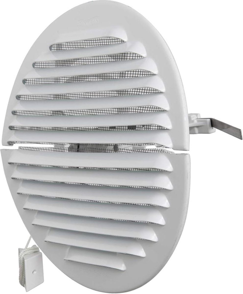 Ventilatierooster rond opvouwbaar - wit gelakt aluminium - met insectennet - diameter 175 mm.