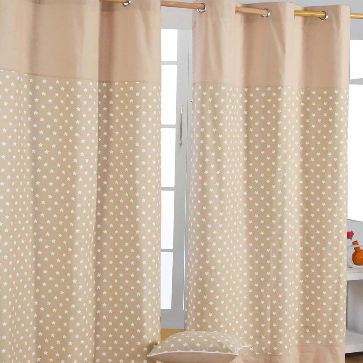 Homescapes gordijnen met oogjes sterren beige set van 2 100% katoen, 228 x 137 cm