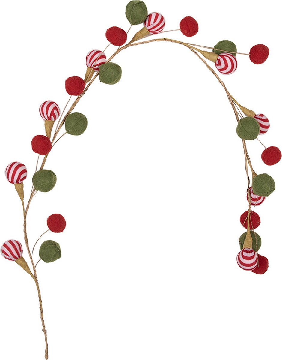 Kerstslinger met rode en groene kunststof materialen, 100 cm lang, van Clayre & Eef.