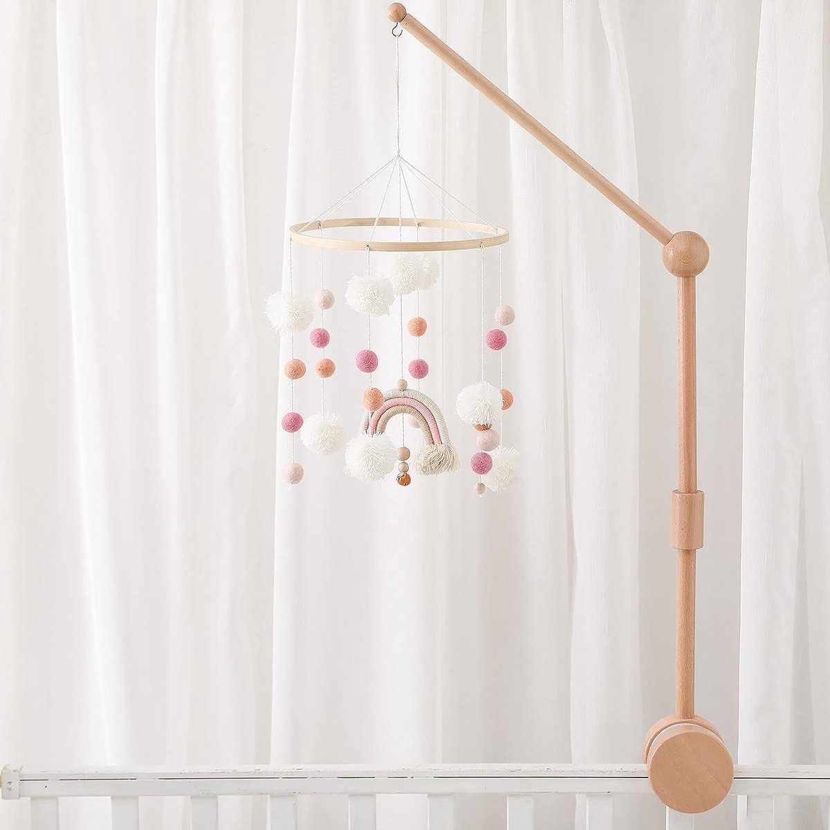 Support Mobile Bébé En Bois Naturel - Bras Rotatif En Forme D'Ours Pour Berceau & Table à Langer