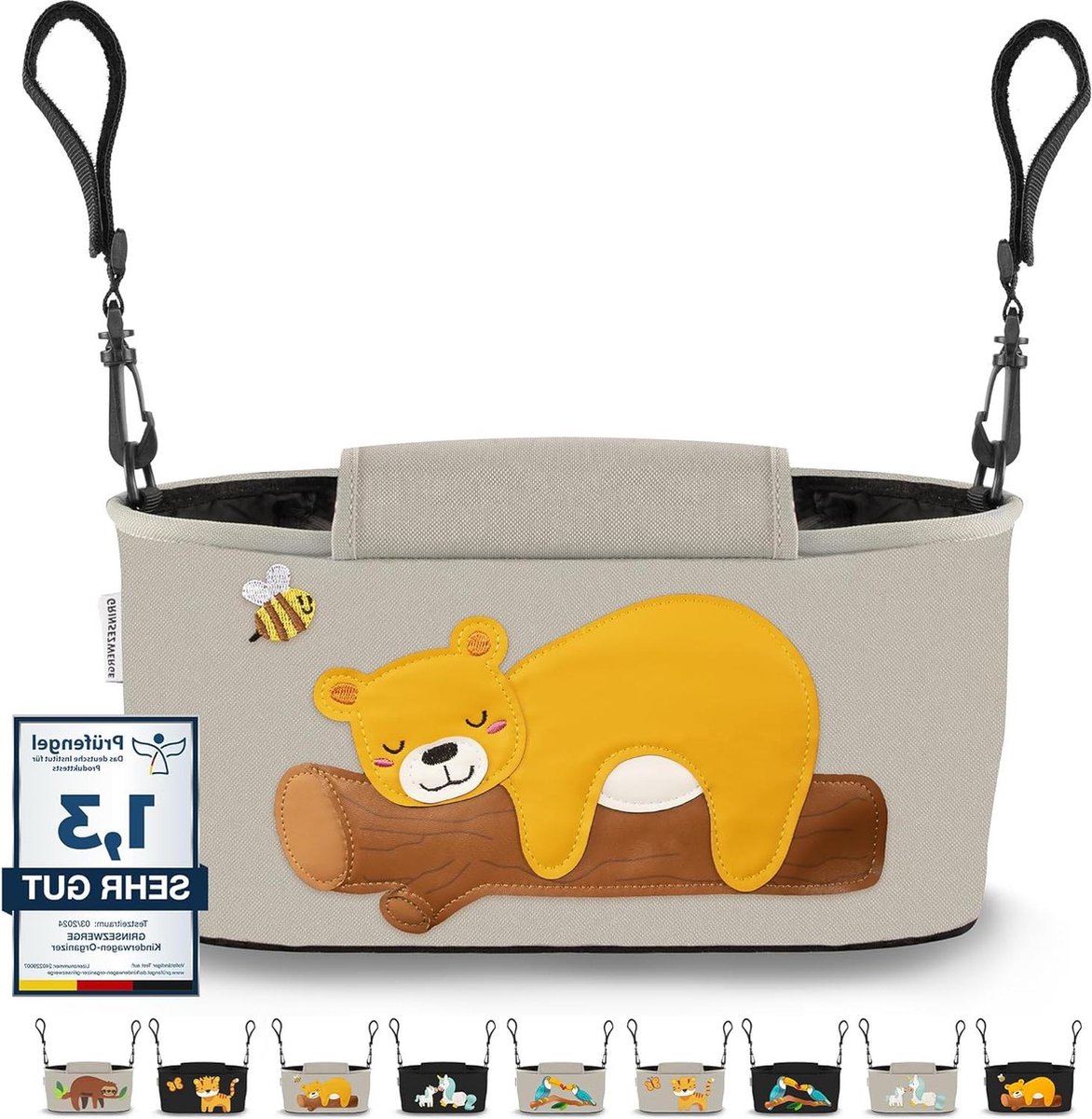 Image of 12 motieven vochtige doekdispenser schouderriem organizer opbergtas babystep grijs beer