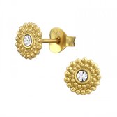Boucles d'oreilles en argent | Boucles d'oreilles | Boucles d'oreilles clous plaqué or , fleur avec coeur en cristal
