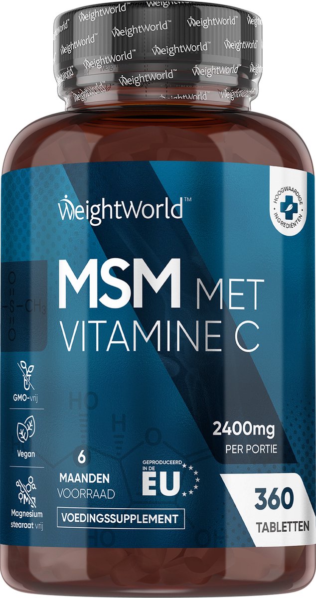 Goedkoopste WeightWorld MSM tabletten met vitamine C - 2400 mg - 360 tabletten voor 6 maanden - Natuurlijk en vegan MSM supplement