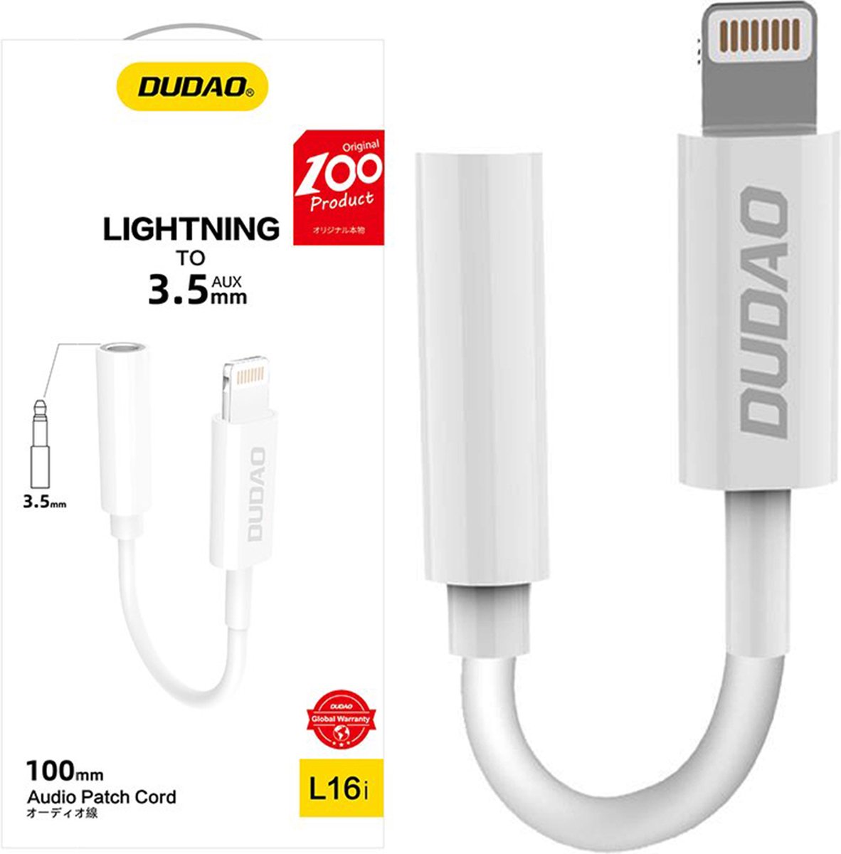 Dudao - audioadapter - hoofdtelefoonadapter van Lightning naar 3,5 mm mini-jack wit - (L16i - wit)