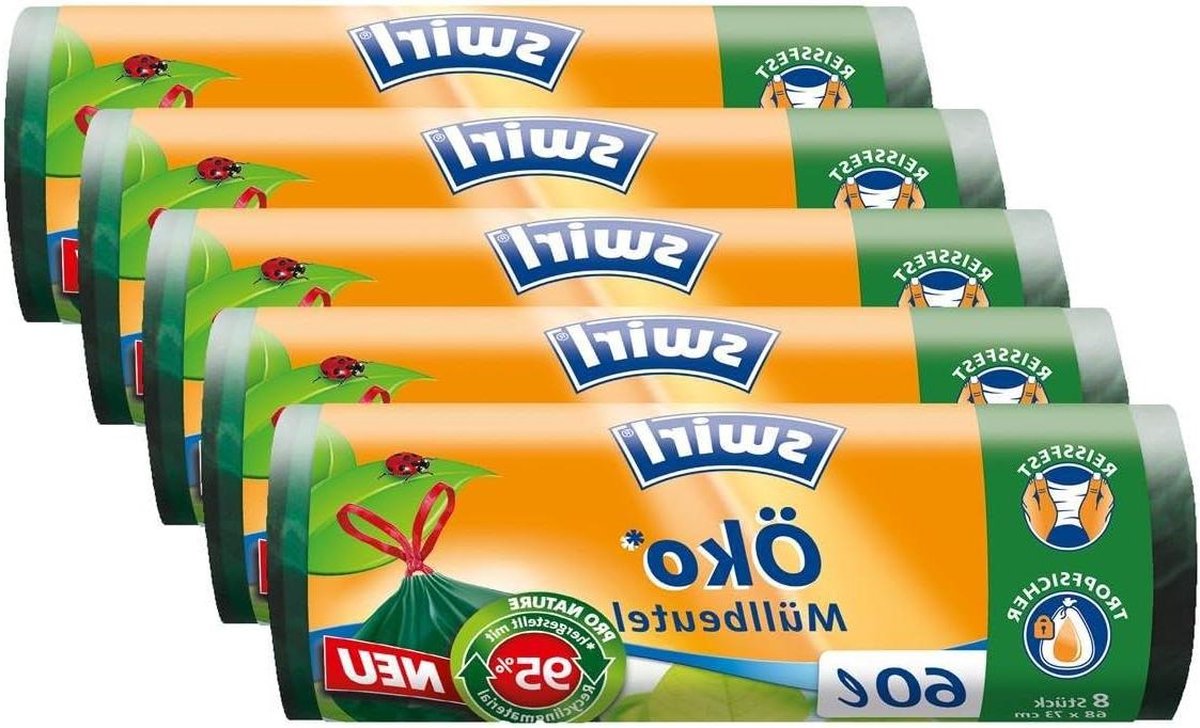 60L Eco vuilniszakken met trekkoord - 8 stuks per rol (5-pack)