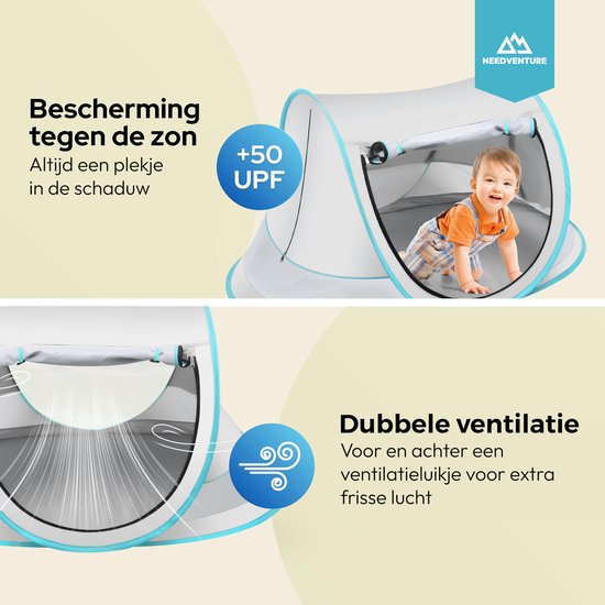 needventure® Baby Strandtent - Pop Up Tent - UV 50 Bescherming - Strandtentje - Windscherm Strand - Camping Strandtentje - Speeltent - Zilver van NEEDVENTURE® — afbeelding 2