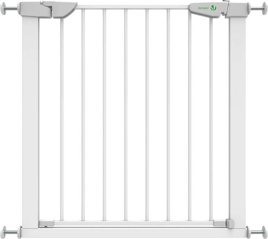 PawHut Veiligheidshek voor honden, uittrekbaar, 74-80 cm, dubbele vergrendeling, automatische sluiting, traphekje met drukbevestiging zonder boren, hoogte 76 cm, wit