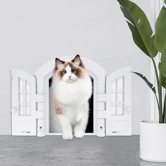 Kattenluik, met Transparant Gordijn Wit Frans Kattenluik Binnendeur Hoek Zonder Klep Eenvoudig te Installeren Kunststof Kattendeur voor Buitendeuren Muurramen