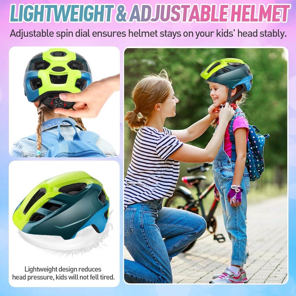 Kinderhelm, RaMokey kinderfietshelm voor jongens en meisjes, fietshelm met vizier voor kinderen van 4-13, kinderfietshelm fietshelm kinderen (48-56CM) (Flu Groen