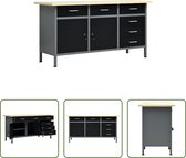 Bol.com The Living Store Werkbank - Zwart/Grijs - 160x60x85 cm - 500 kg draagvermogen - 6 lades aanbieding