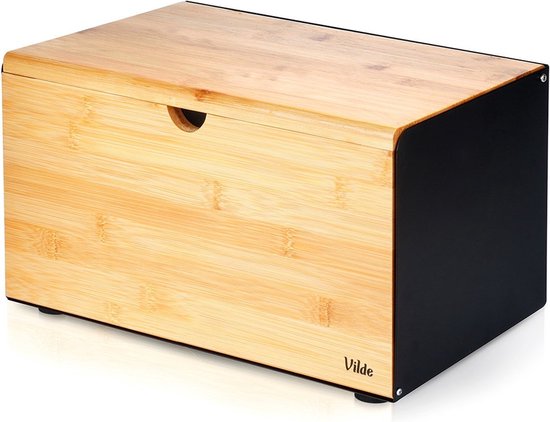 Foto: Broodtrommel houten metalen zwart dubbele deksel 35 5x22x20 5 cm doos box