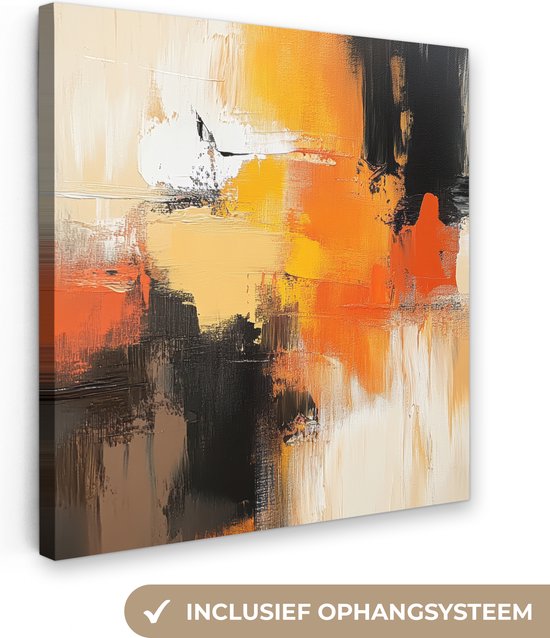 Peinture sur toile 90x90 cm - Décoration murale Abstrait - Moderne - Aspect peinture - Couleurs d'automne - Oranje - Décoration murale murale salon - Décoration chambre - Accessoires de chambre - Peintures
