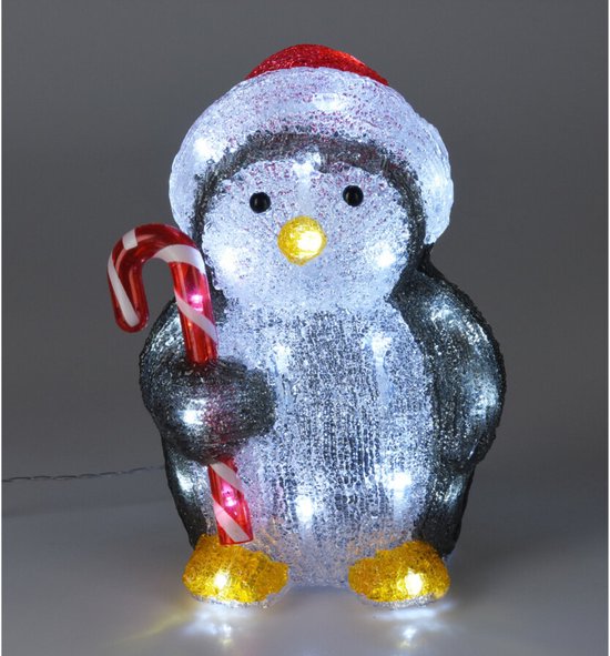 Lights4fun Hibou Lumineux à Piles de 24 cm avec 30 LED Blanc et Minuterie Figurine de Noël en Acrylique Décoration d'Extérieur