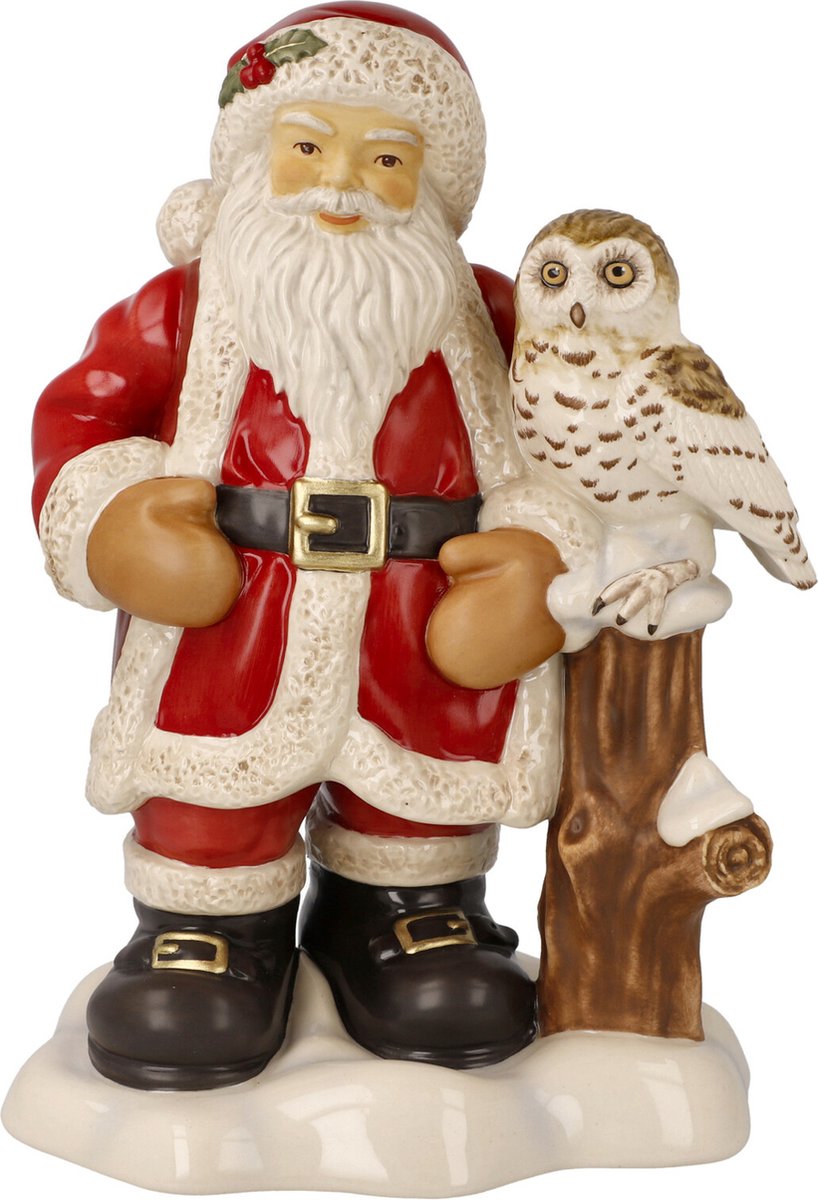 Goebel - Kerst | Decoratief beeld Kerstman met uil | Aardewerk - 25cm - Limited Edition