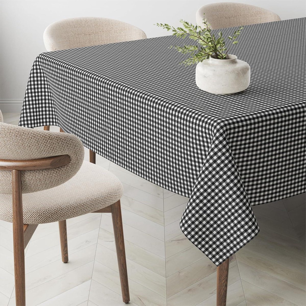 Petit Vichy tafelkleed zwart 240 x 140 cm - TEFLON gecoat met bescherming