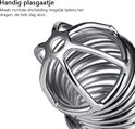 Glanzende metalen kuisheidskooi met een spiraalvormig ontwerp en een open bovenzijde met een ster-detail.